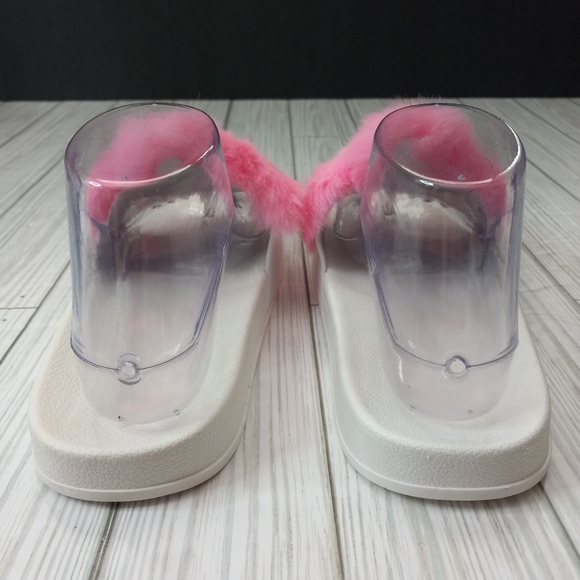 Dolls Kill Fuzzy Faux Fur Blush Faithful Flower Slide Sandals - Picture 5 of 11